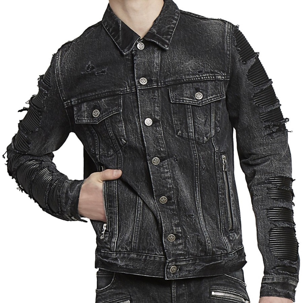 BALMAIN Distressed Denim Mix Jacket - Black
